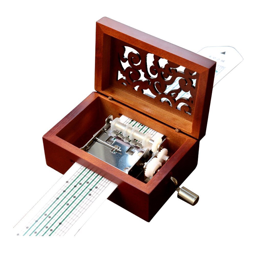 4524 Vintage Carved Wood 15 Note Mechanism Musical Box Handcrank Music Box